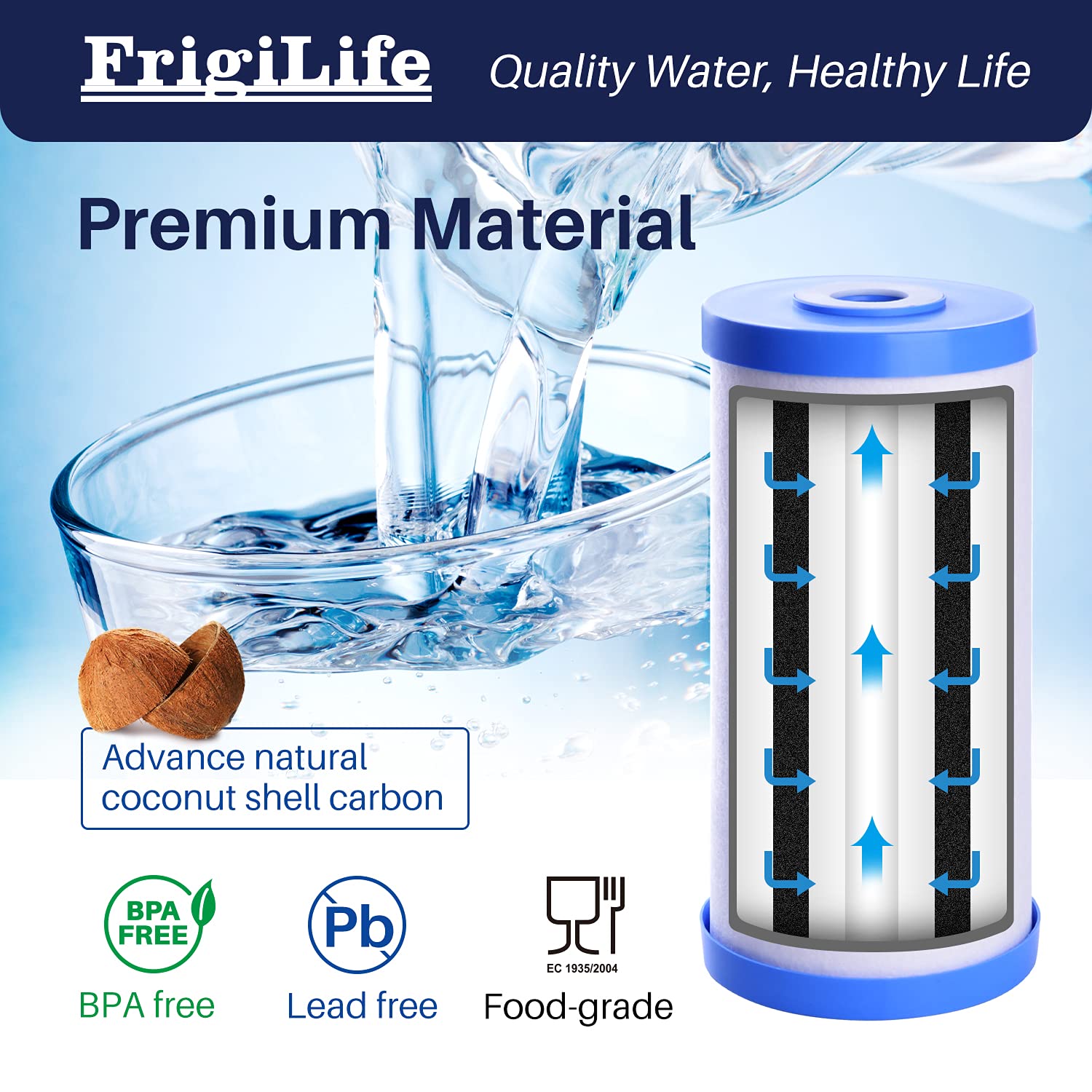 FrigiLife FXHTC 5 Micron 10" x 4.5" Whole House Sediment Activated Carbon Water Filter Replacement for GE FXHTC, GXWH40L, GXWH35F, GNWH38S, RFC-BBSA, W50PEHD, DuPont WFHD13001, 3 PACK