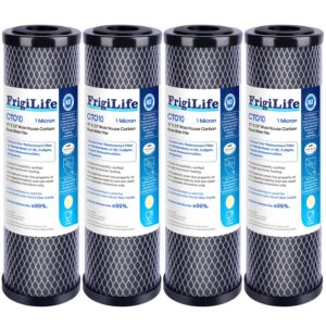 frigilife 1 micron 10" x 2.5" whole house cto carbon sedimen water filter compatible dupont wfpfc8002, wfpfc9001, scwh-5, whcf-whwc, fxwtc, ro unit for under sink & countertop filtration system,4pack