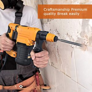 1-1/4 Inch SDS-Plus 12.5 Amp Heavy Duty Rotary Hammer Drill 4 Functions W/Vibration Control Safety Clutch Includes Drill Chuck& Key, Grease, Flat& Point Chisels, 5 Drill Bits, Gloves, Carrying Case