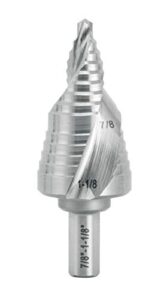 actool industrial hss step drill bit 7/8 inch to 1-1/8 inch with 3/8 inch shank, double spiral flute