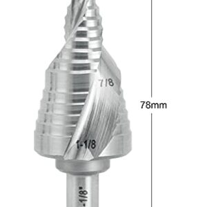 ACTOOL Industrial HSS Step Drill Bit 7/8 inch to 1-1/8 inch with 3/8 inch Shank, Double Spiral Flute