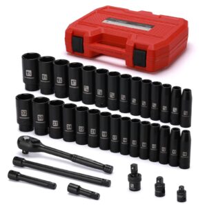 mixpower 36-piece 1/2-inch drive deep impact socket master set with 10-inch quick-release ratchet handle & accessories, 3/8" - 1-1/4", 10-32mm, deep, sae&metric, cr-v steel