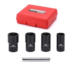 mixpower 5 pieces 1/2" drive nut and bolt extractor set, lug nut remover extractor tool, 17 19 21 22mm sockets & 12mm center punch bar, twist socket tool set