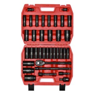 MIXPOWER 36-Piece 1/2-Inch Drive Deep Impact Socket Master Set with 10-inch Quick-release Ratchet Handle & Accessories, 3/8" - 1-1/4", 10-32MM, Deep, SAE&Metric, CR-V Steel