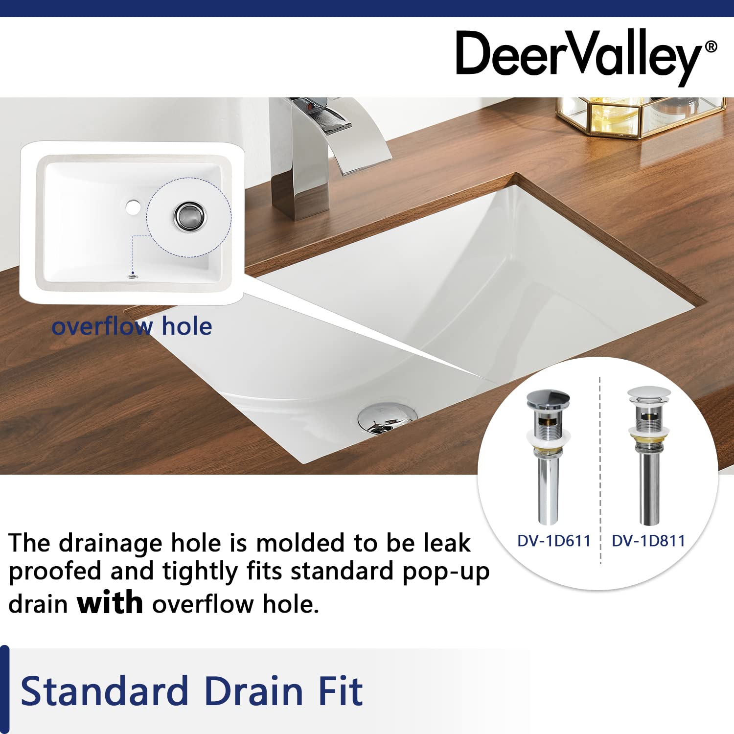 DeerValley DV-1U101 Ally Undermount Bathroom Sink Rectangular, 21'' x 15'' Vessel Sink Rectrangle Undermount Bathroom Sink White Ceramic Lavatory Vanity Vessel Sink with Overflow
