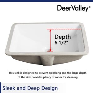 DeerValley DV-1U101 Ally Undermount Bathroom Sink Rectangular, 21'' x 15'' Vessel Sink Rectrangle Undermount Bathroom Sink White Ceramic Lavatory Vanity Vessel Sink with Overflow