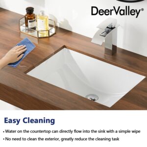 DeerValley DV-1U101 Ally Undermount Bathroom Sink Rectangular, 21'' x 15'' Vessel Sink Rectrangle Undermount Bathroom Sink White Ceramic Lavatory Vanity Vessel Sink with Overflow