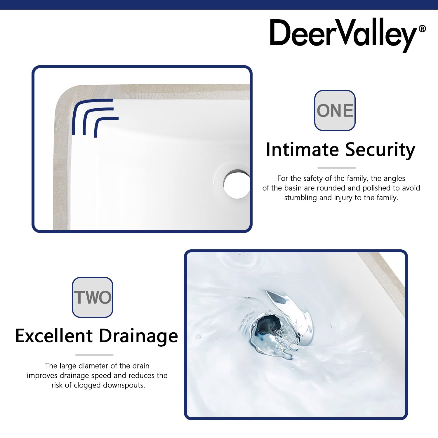 DeerValley DV-1U101 Ally Undermount Bathroom Sink Rectangular, 21'' x 15'' Vessel Sink Rectrangle Undermount Bathroom Sink White Ceramic Lavatory Vanity Vessel Sink with Overflow