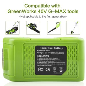 ARyee 6.0Ah 40V Battery Replacement for GreenWorks 40v Battery 29472 29462 29252 20202 22262 2531225322 20642 22272 27062 21242 GreenWorks 40Volt G-MAX Power Tools Lithium Battery