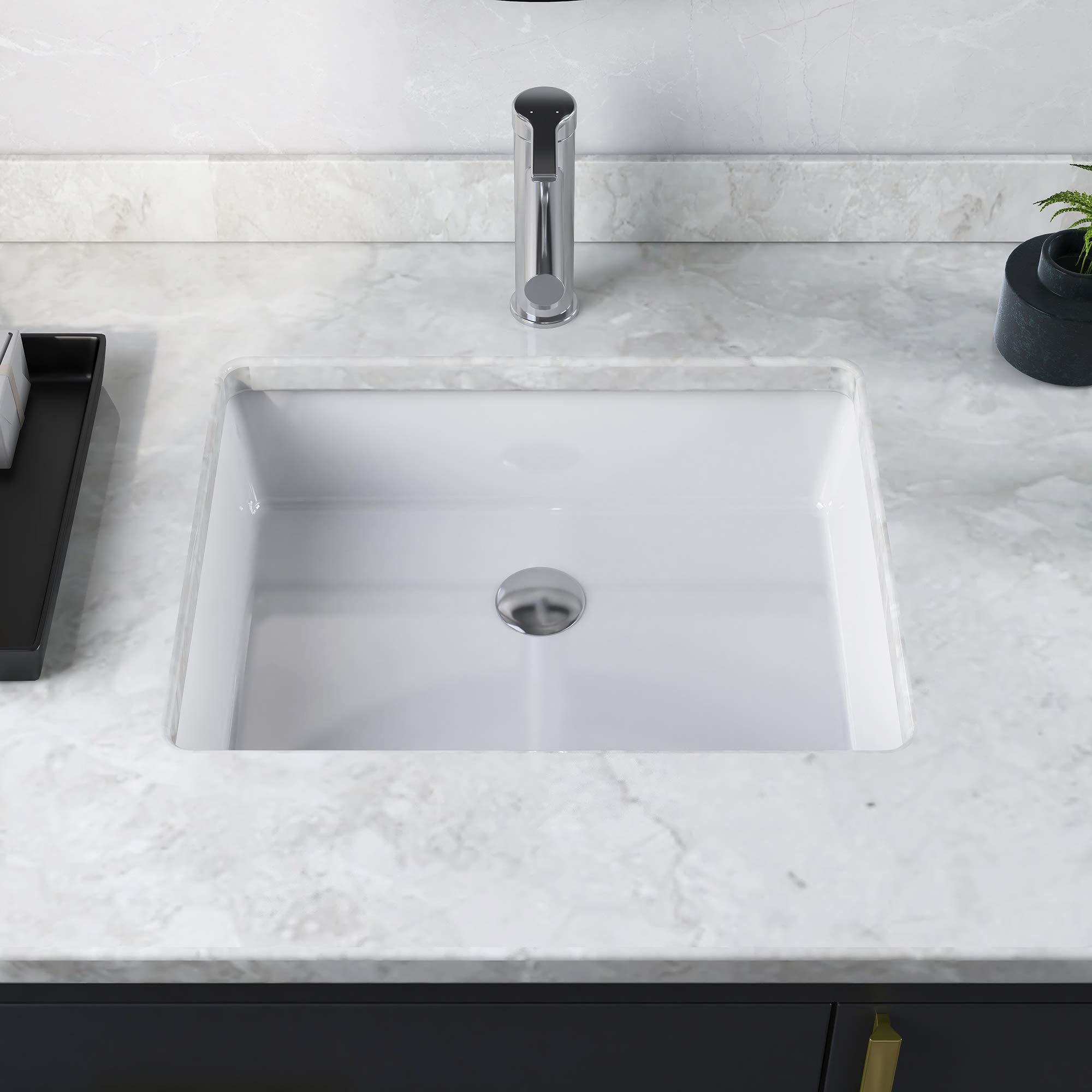 DeerValley DV-1U201 Ursa Rectangular Undermount Bathroom Sink, 20“ Modern Vessel Sink White Undermount Bathroom Sink Rectrangle Porcelain Ceramic Lavatory Vanity Vessel Sink with Overflow