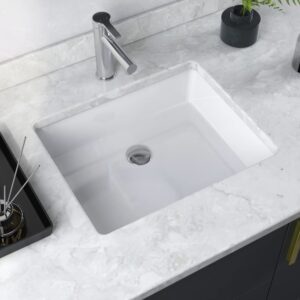 DeerValley DV-1U201 Ursa Rectangular Undermount Bathroom Sink, 20“ Modern Vessel Sink White Undermount Bathroom Sink Rectrangle Porcelain Ceramic Lavatory Vanity Vessel Sink with Overflow