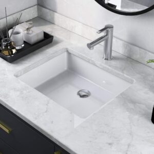 DeerValley DV-1U201 Ursa Rectangular Undermount Bathroom Sink, 20“ Modern Vessel Sink White Undermount Bathroom Sink Rectrangle Porcelain Ceramic Lavatory Vanity Vessel Sink with Overflow