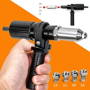 METAWELL Professional Portable Rivet Gun Adapter Kit with Electric Rivet Nut Gun Adaptor Insert Cordless Power Drill Tool Kit- 4 Pcs Different Matching,Drill Adapter with Handle and Wrench