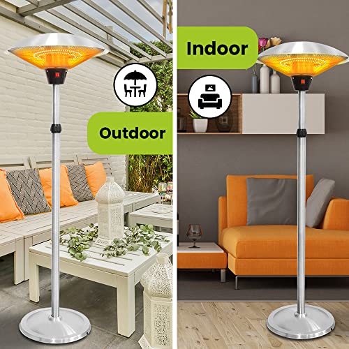 Electric Patio Heater 1500W for Outdoor Heating with Adjustable Height, Quiet Operation, Free Standing and Waterproof Space Warmer (EPH-SIL)