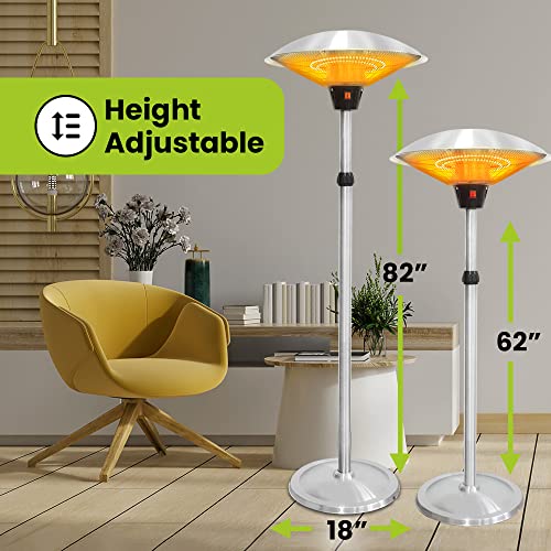 Electric Patio Heater 1500W for Outdoor Heating with Adjustable Height, Quiet Operation, Free Standing and Waterproof Space Warmer (EPH-SIL)