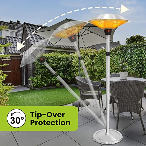 Electric Patio Heater 1500W for Outdoor Heating with Adjustable Height, Quiet Operation, Free Standing and Waterproof Space Warmer (EPH-SIL)