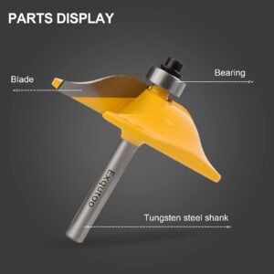 Exqutoo 3PCS 1/4" Shank Router Bit Set, Raised Panel Cabinet Door Making Router Bits, Cemented Carbide Router Bits, Woodworking Tools Router Door & Window Bits (Tenon Joint Cutter Diameter: 1-5/8")