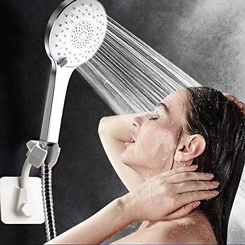 Shower Head Holder 360 Degree Adjustable Handheld Showerhead Bracket Adjustable Shower Holder, Removable No-Punching Wall Mounted Shower Head Bracket (White)
