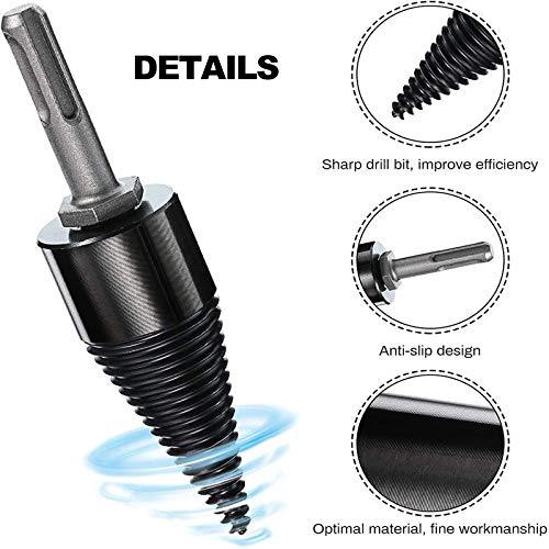 Yeipower Wood Splitter Firewood Drill-Bit - Kindling Log Splitter Heavy Duty Electric Splitting Drills 32mm Screw Cracker Removable Cone Driver Hex Shank Square Round Handle