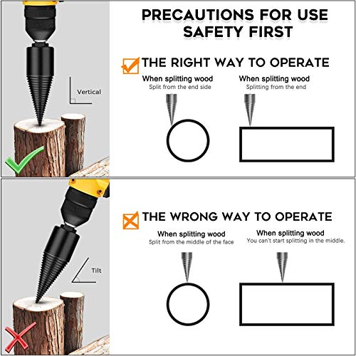 Yeipower Wood Splitter Firewood Drill-Bit - Kindling Log Splitter Heavy Duty Electric Splitting Drills 32mm Screw Cracker Removable Cone Driver Hex Shank Square Round Handle