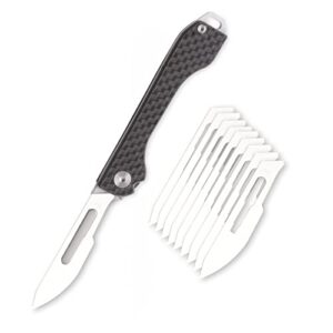 samior s52 carbon fiber scalpel folding knife with 10pcs #24 replaceable blade, slip joint utility edc keychain pocket knife, 0.78oz