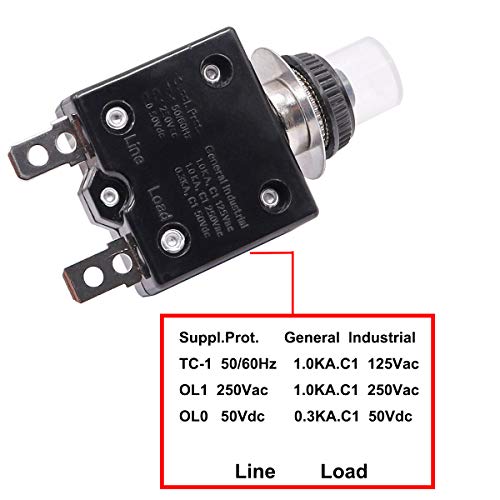 smseace 30Amp Electric Button Breaker 125/250VAC,Thermal Overload Protector L1 Series with Manual Reset, Waterproof Button Cap L1-30A