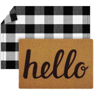 nuanchu 2 pieces welcome doormat home imitation coir hello doormat with rubber non slip backing checkered buffalo plaid rug for layering decorative front door entrance mat