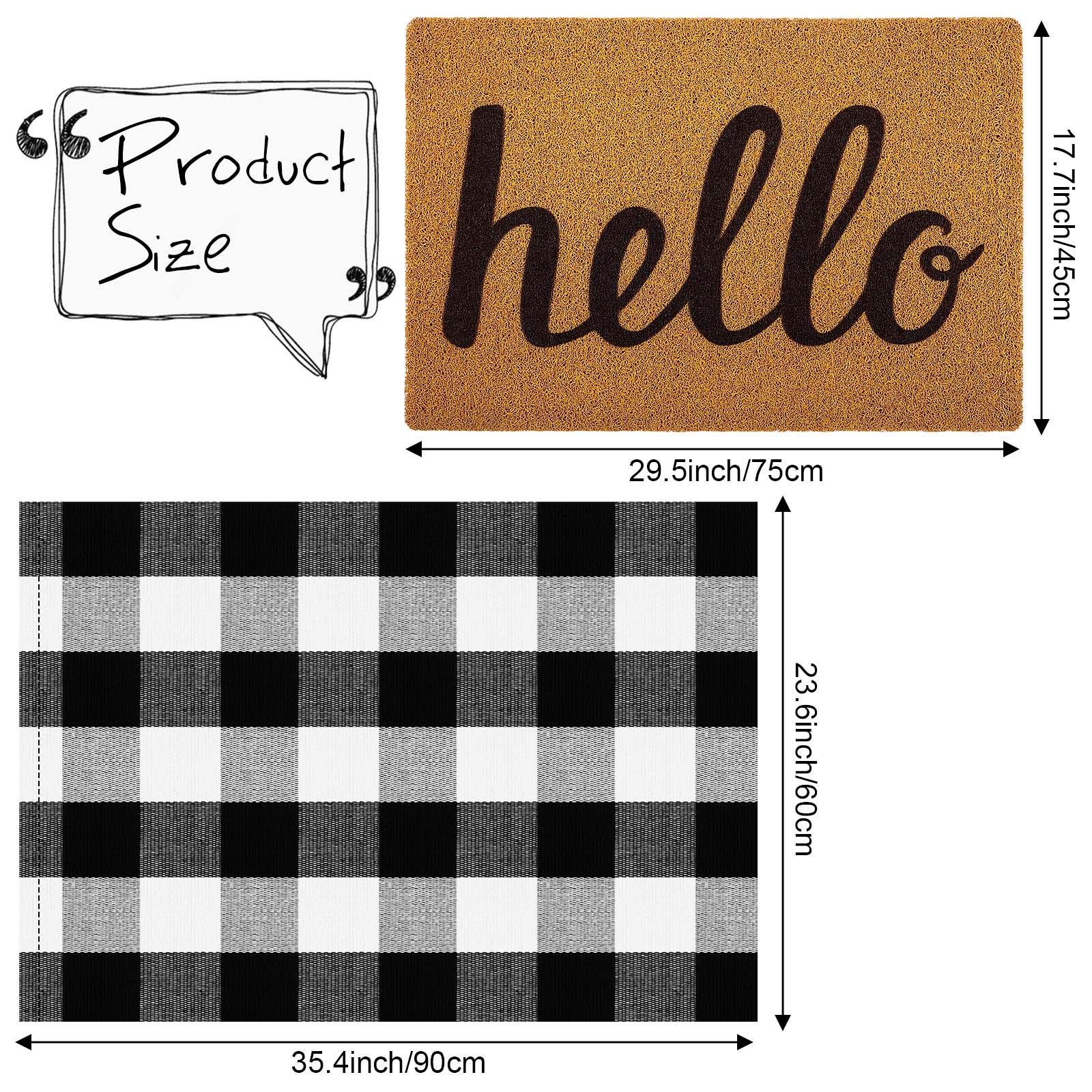 Nuanchu 2 Pieces Welcome Doormat Home Imitation Coir Hello Doormat with Rubber Non Slip Backing Checkered Buffalo Plaid Rug for Layering Decorative Front Door Entrance Mat