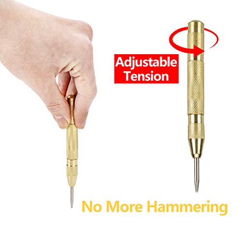 Automatic Center Punch, Entemah 5 Inch Heavy Duty Brass Spring Loaded Center Hole Punch (2 Pack)