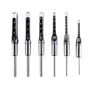 square hole mortise chisel drill bit tools, hss woodworking hole saw mortising chisel drill bit set twist drill, different sizes 1/4" 5/16" 3/8" 1/2" 9/16" 5/8"(6pcs)