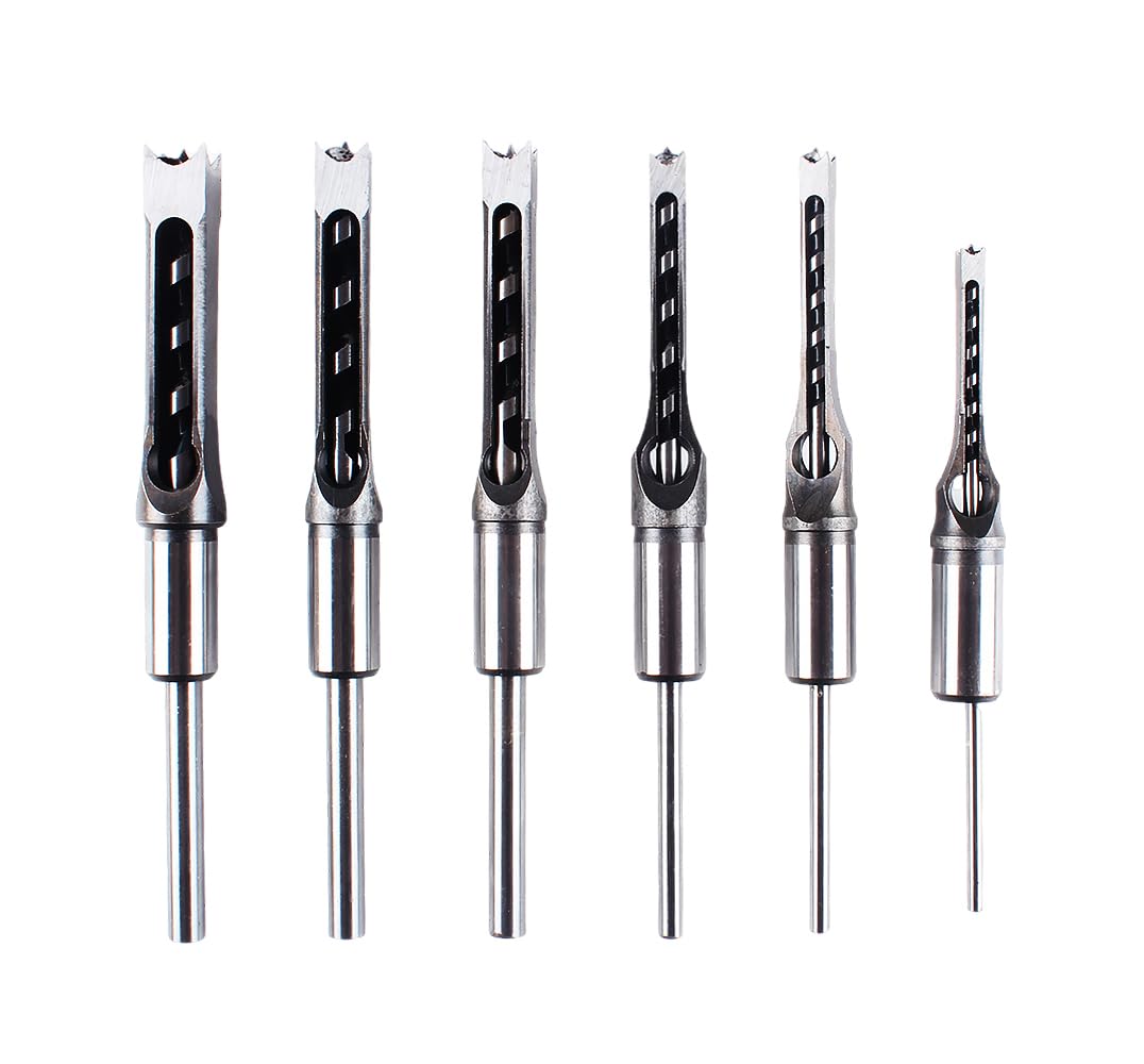 Square Hole Mortise Chisel Drill Bit Tools, HSS Woodworking Hole Saw Mortising Chisel Drill Bit Set Twist Drill, Different Sizes 1/4" 5/16" 3/8" 1/2" 9/16" 5/8"(6pcs)