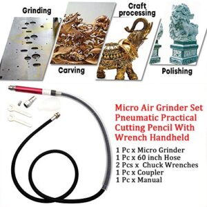 CALIDAKA Micro Air Pencil Type Die Grinder, Air-Powered Micro Die Grinder,65000 RPM Pneumatic Pencil Grinder Tool,High Speed Micro Pneumatic Air Pencil Die Grinder Kit,3mm n 2.38mm Capacity