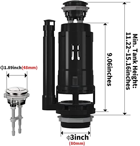 R&T A2422M 3" Dual Flush Valve with Push Button Dual Flush Toilet Repair Kit Toilet Tank Parts Replacement for 2-piece Toilet