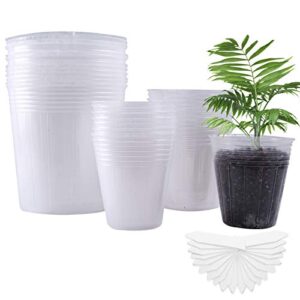 bluepro plant nursery pots 6/4/3 inch 20pcs labels, transparent plastic planter with drainage hole for indoor succulent, seed starting pot flower plant container for seedlings, cuttings 36 packs