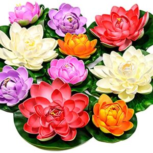 ZAUGONTW Artificial Floating Foam Lotus Flower with Water Lily Pad, Realistic Ornanment Perfect for Home Outdoor Patio Pond Aquarium Wedding Party Decorations, 10PCS