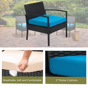 HOMEZILLIONS Outdoor Furniture 3 Piece Patio Set Balcony Furniture Outdoor Bistro Set Wicker Chair for Balcony Backyard Porch with Table and Cushions Blue