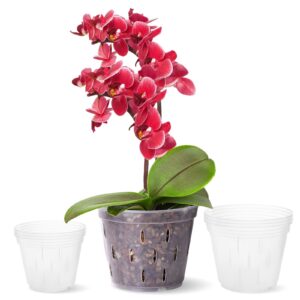 truedays orchid pots with holes plastic flower plant pot clear plastic orchid pot for indoor outdoor,2 each of 4.5 inch/5.5 inch/7 inch - 6 pack