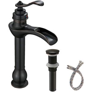 bathfinesse vessel sink faucet bathroom bowl faucets tall oil rubbed bronze farmhouse waterfall spout lavatory single handle 1 hole with pop up drain stopper and supply lines lead-free