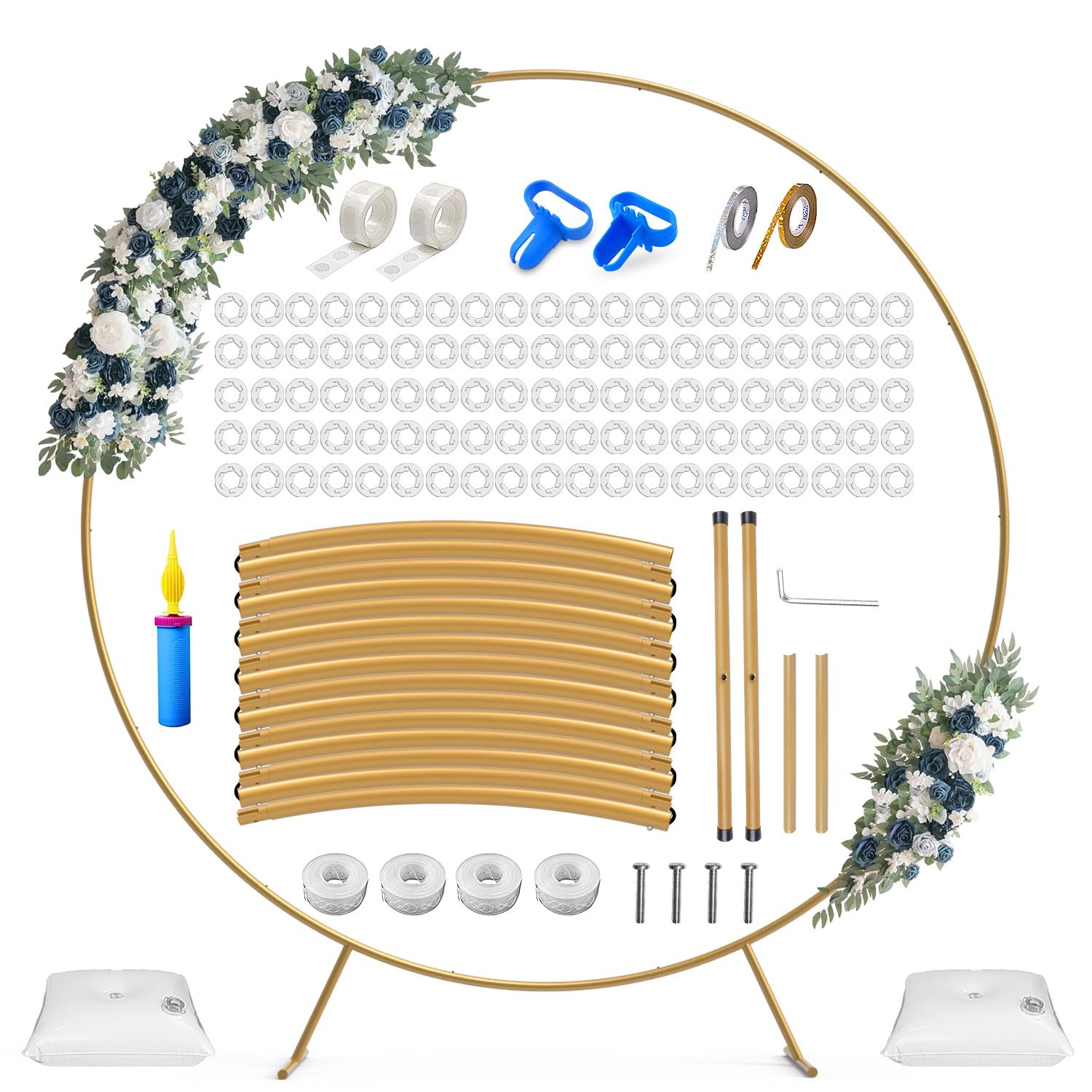 Chamvis Round Backdrop Stand, 6.9ft (2.1m) Gold Circle Round Arch Stand Garden Arbors Plant Support Stand: for Wedding Birthday Garden Arbors Photo Background