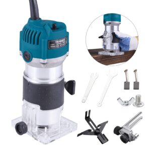 wood router,router tool wood trimmer router electric hand trimmer laminate milling engraving hand machine joiner tool electric for slotting trimming carving 110v 800w 30000r/min(blue)