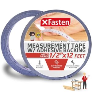 xfasten tape measure with adhesive back, 0.5-inch x 12-feet (2-pack) left to right peel and stick measuring ruler tape for workbench, woodworking, sewing; sticky self-adhesive metal measuring tape