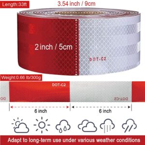 Zcintert Reflective Safety Tape 2 Inch x 33 Feet, DOT-C2 Red & White Conspicuity Reflector Strip for Trailer Truck Vehicle