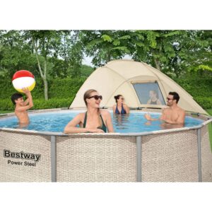 Bestway Power Steel 13' x 42" Round Above Ground Outdoor Swimming Pool Set with Shaded Canopy, 530 Gallon Filter Pump, Ladder, and Pool Cover