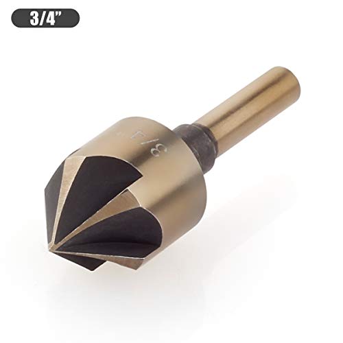 5pcs Metal Countersink Drill Bit Set for Wood, Metal, Steel, Mill Drill Bit Set Size is 1/4” 3/8” 1/2” 5/8” 3/4”with High Speed Steel, 82 Degree, 5 Flute, 6mm Round Shank, Carrying Case