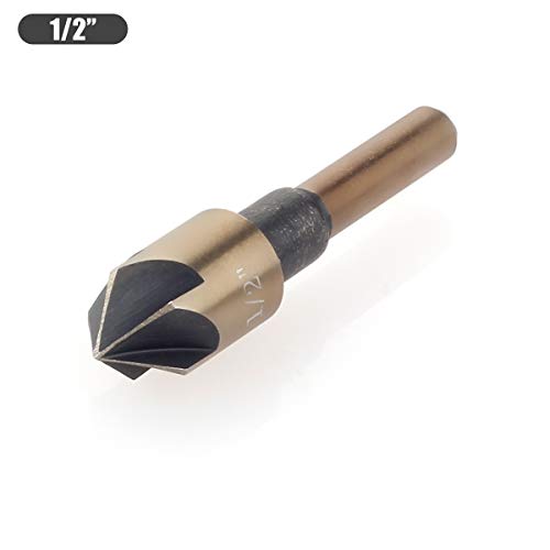 5pcs Metal Countersink Drill Bit Set for Wood, Metal, Steel, Mill Drill Bit Set Size is 1/4” 3/8” 1/2” 5/8” 3/4”with High Speed Steel, 82 Degree, 5 Flute, 6mm Round Shank, Carrying Case