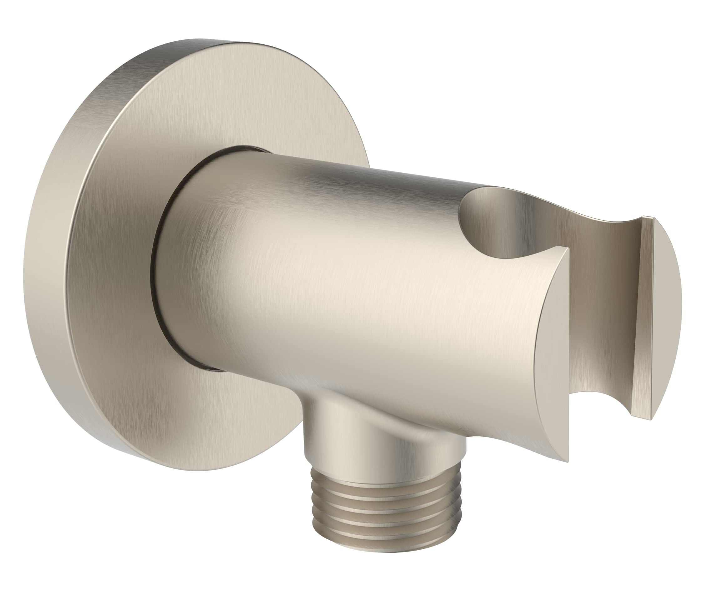 Aquaiaw Wall Supply Elbow with O-Ring Flange, Tapered 1/2 NPT Female Inlet, Solid Brass Wall Union W/Handshower Holder, Round Wall Supply Elbow W/Hand Shower bracket, PVD Brushed Nickel, G1/2 Outlet