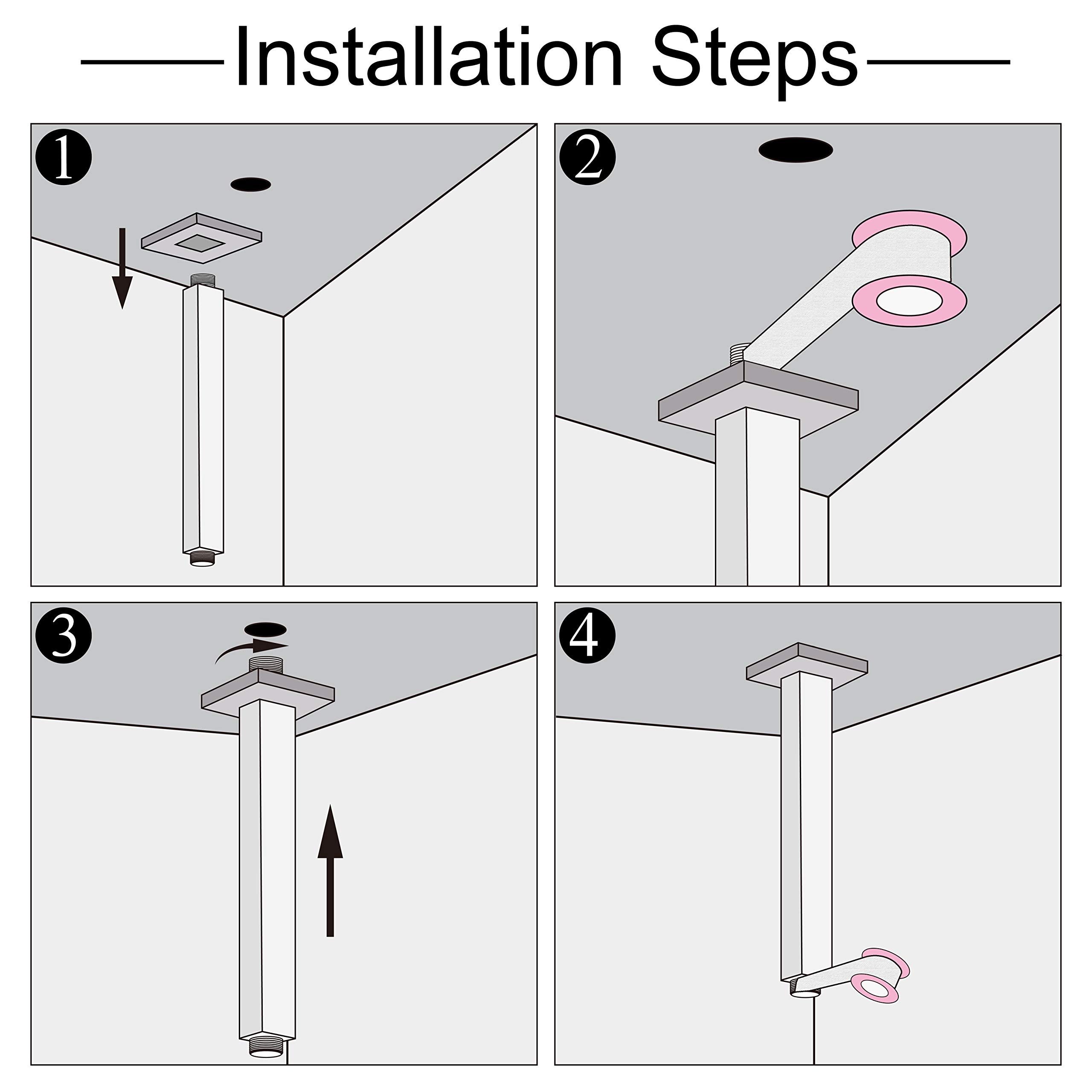 Anpean 12 Inch Square Ceiling Mounted Shower Arm and Flange, Matte Black