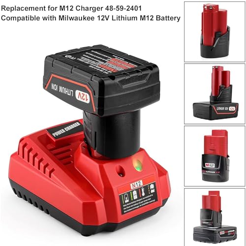 Energup 12V 6Ah 2Pack Battery for Milwaukee 12-Volt Battery M12 for Milwaukee 48-11-2440 48-11-2411 48-11-2410 + 48-59-2401 12Volt Milwaukee M12 Battery Charger