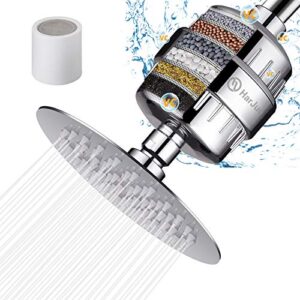 harjue filtered shower head, high pressure showerhead with filter combo for hard water, remove chlorine fluoride and harmful substances- 1 replaceable filter cartridge, chrome (without handheld)