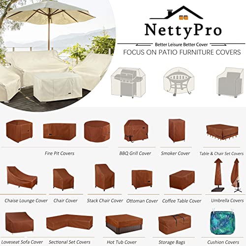 NettyPro Gas Fire Pit Cover Square 28 inch Waterproof Heavy Duty Patio Firepit Cover Square for Outdoor Propane Fire Pit Table, Brown